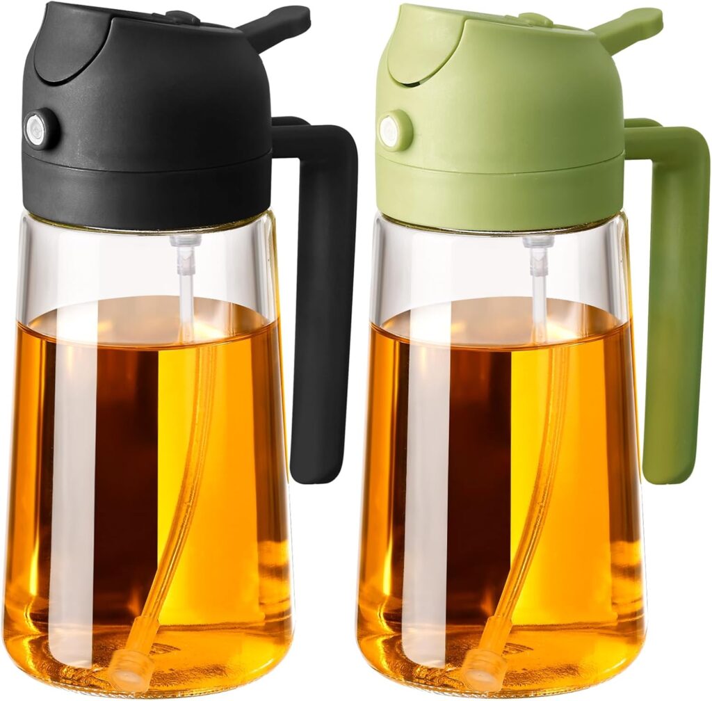 2PCS Olive Oil Sprayer for Cooking, 470ml 2 In 1 Glass Oil Sprayr & Pour for Kitchen, Air Fryer, Cooking, Salad, BBQ (Black,Green)