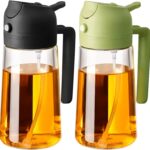 2PCS Olive Oil Sprayer for Cooking, 470ml 2 In 1 Glass Oil Sprayr & Pour for Kitchen, Air Fryer, Cooking, Salad, BBQ (Black,Green)