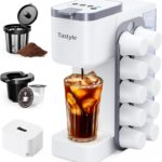 Hot & Iced Coffee Maker with Magnetic K-Pod Organizer (Pods Not Included), Stores 10 Pods, 4-5 Cups Coffee Maker & Single-serve Brewer for K Cup & Grounds, 40oz Removable Water Tank, White