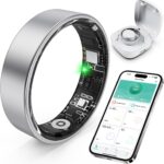 Smart Ring with Sleep Monitoring, Step Counting, Heart Rate, Blood Oxygen for iPhone and Android, No Subscription Fee, IP68 Waterproof Health Tracker (Silver, 10)