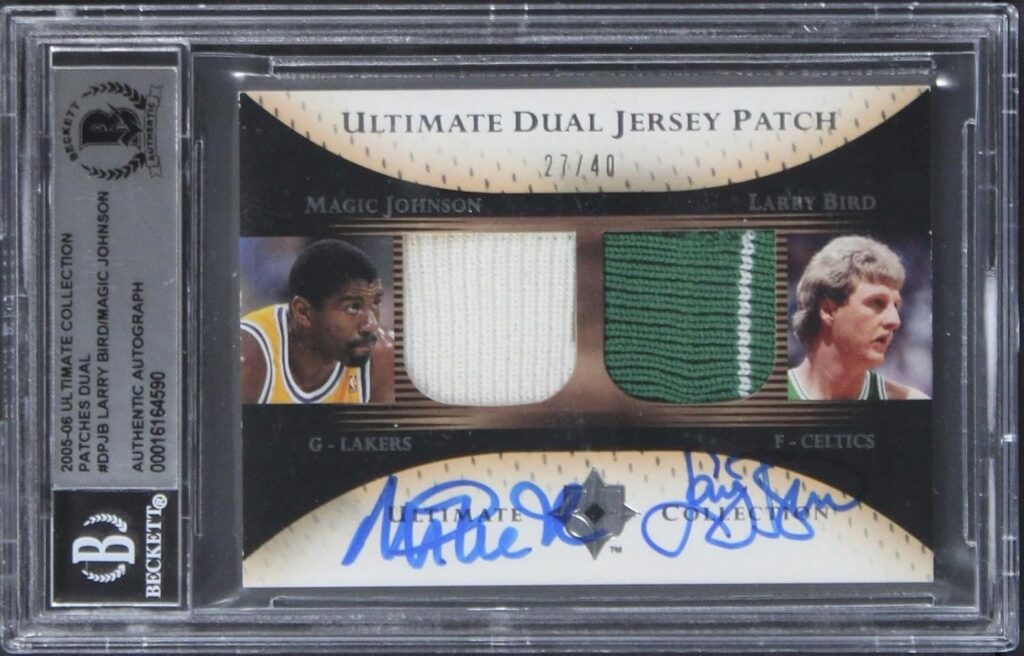 Larry Bird & Magic Johnson Signed 2005 Ult Collection #DPJB #27/40 Card BAS Slab – Basketball Autographed Cards