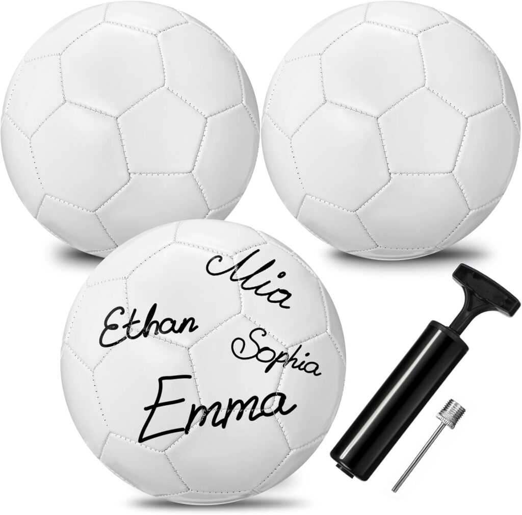 Jexine 3 Pcs All White Soccer Ball Plain White DIY Soccer Ball Christian Charity Donation Autograph with Needle Pump Painting or School Training Valentine Gift