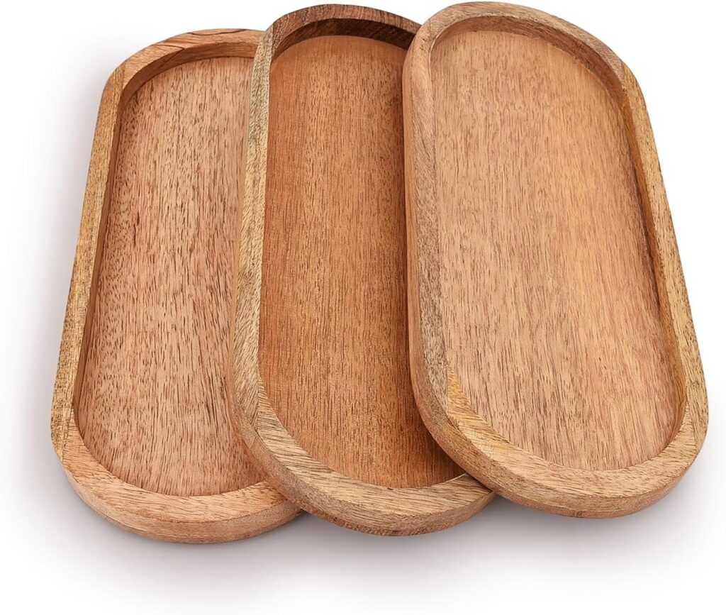 Samhita Mango Oval Wood Tray Set of 3 Perfect for Food Holder/BBQ, Serve Cheese, Sushi, Holiday Snacks, and More. (12″ x 5″ x 0.75″)