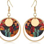 Floral Hoop Earrings for Women | 14K Gold Plated Bohemian Dangle Earrings | Hypoallergenic Handmade Disc Flower Jewelry Gift