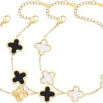 18K Gold Plated Clover Bracelet Set for Women Fashion Simple Four Leaf Lucky Flower Bracelets Jewelry Gifts for Women 3Pcs