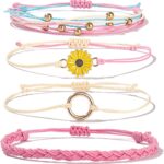 FANCY SHINY Sunflower String Bracelet Boho Braided Rope Wrap Bracelets Cute Summer Beach Surfer Jewelry for Women Christmas Gifts