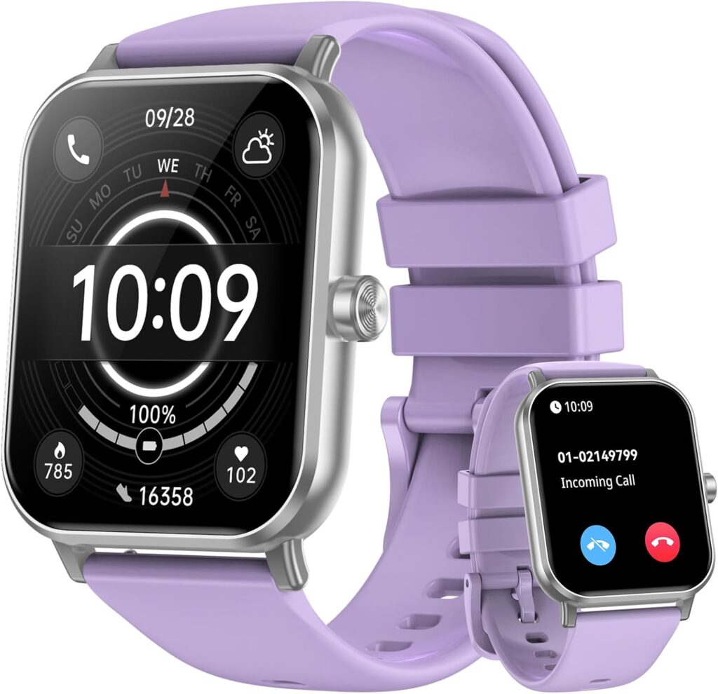 Smart Watch for Men Women, 1.85″ HD Touchsreen Fitness Tracker, 120+ Sport Modes, 24/7 Heart Rate & Sleep Monitor, Pedometer, Calories, IP68 Waterproof, Fitness Watch for Android iPhone (Purple)