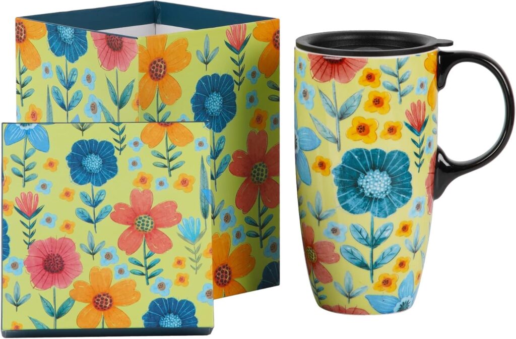 Topadorn Coffee Ceramic Mug Porcelain Latte Tea Cup With Lid 17oz., Innnocence