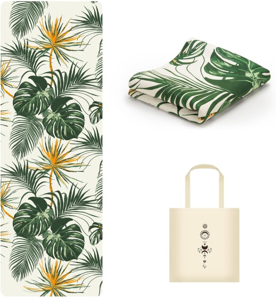 Travel Foldable Suede Yoga Mat 1.5 mm Thick, Non-Slip Lightweight Portable Pilates Exercise Mat Home Gym Outdoor Workout with Carrying Bag, 24W x 72L x 1/16 Inch, 3 lbs