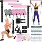 Pilates Bar Kit with Resistance Bands, Multifunctional Yoga Pilates Bar with Heavy-Duty Metal Adjustment Buckle, Portable Home Gym Pilates Resistance Bar Kit for Women Full Body Workouts
