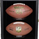 2 Football Display Case Wall Mount Lockable Clear View Full Size Anti Fade UV Protective Acrylic Door Wooden Signed Memorabilia Football Box Shelf Holder-Double Ball