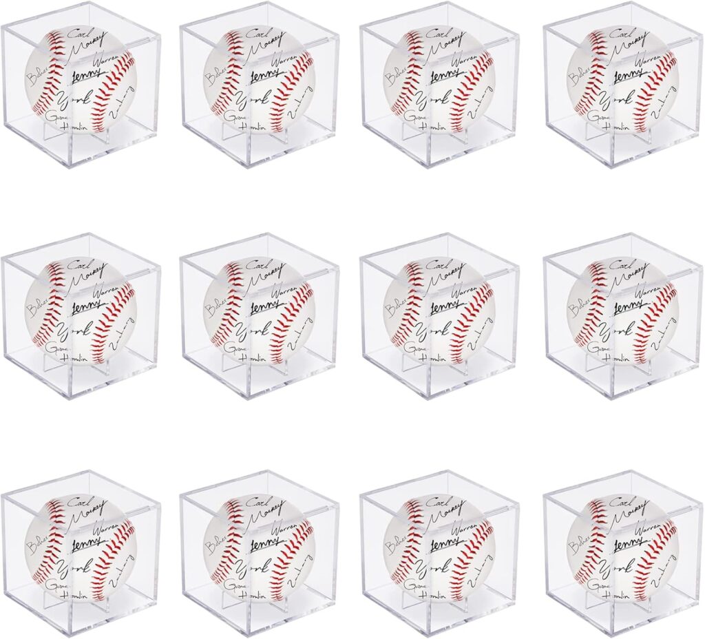12 Pack Acrylic Baseball Display Case, Baseball Case for Display, UV Protected Baseball Display Cube, Autographed Baseball Clear Display Case – for Official Size Ball (12 Pack)