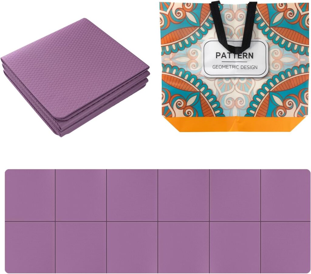 Foldable Yoga Mat 72″ L x 24″ W x 0.24 Inch，Travel Yoga Mat with Stretch Strap, Non-Slip Yoga Mats for Home/Gym，Pilates Mat/Non Slip Yoga Mat for Fitness