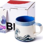 Handmade 15oz Japanese Ukiyo-e Large Ceramic Coffee Mug, Artistic Pottery Big Tea Cup for Office & Home, Microwave & Dishwasher Safe (Great Wave)