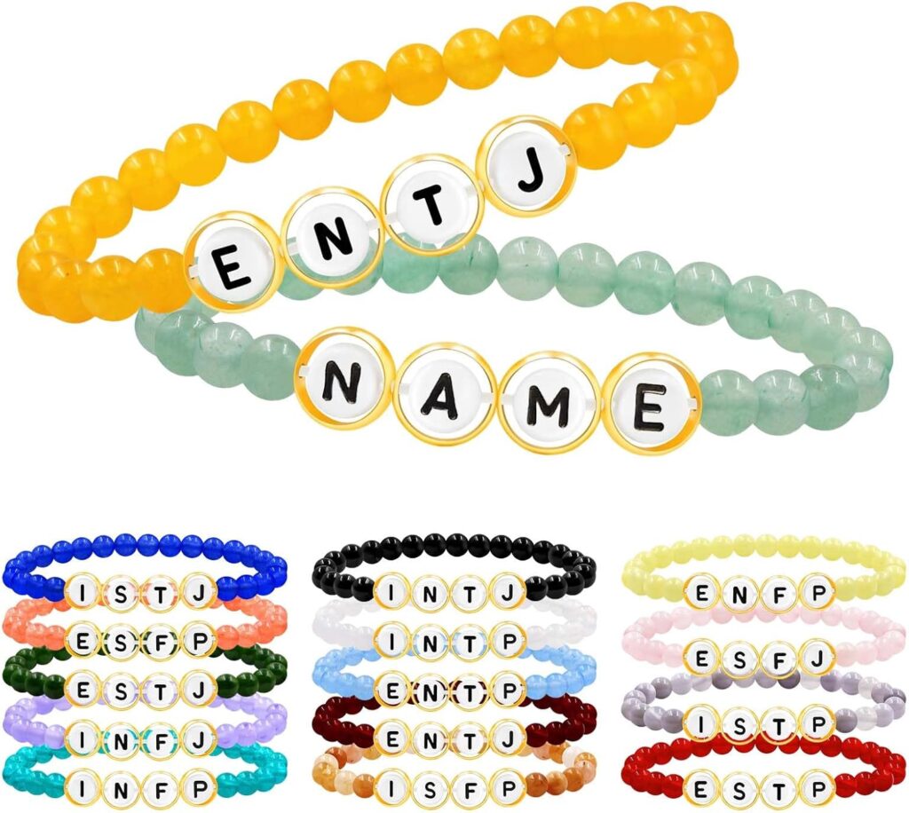 Personalized Name Bracelet for Women Custom Beaded Bracelets Agate Beaded Bracelet 16 Type Personality Emotional Mood Letter Jewelry Gifts for Birthday Christmas Valentine’s Day