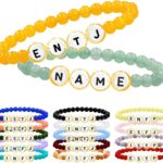 Personalized Name Bracelet for Women Custom Beaded Bracelets Agate Beaded Bracelet 16 Type Personality Emotional Mood Letter Jewelry Gifts for Birthday Christmas Valentine’s Day