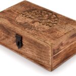 Samhita Handmade Mango Wood Tree of Life Engraving Beautifully Keepsake Box Jewellery Organiser Unique Gift Ideas for Men & Women (Flame Work Finish)