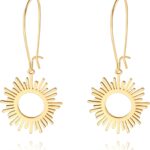 SOFYBJA Dainty 18K Gold Plated Disc Ball Triangle Sunburst Drop Earrings Long Dangle Lightweight Handmade Earrings Jewelry