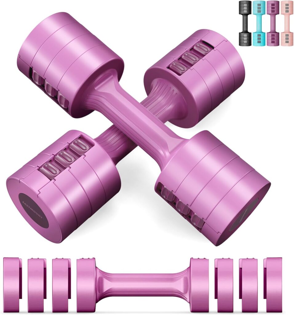 EAST MOUNT Adjustable Dumbbells 5 lb Dumbbells Set of 2 / Pair 10 lb Total Free Weights 6 in 1 Women Hand Weights for Home,Office,Gym Exercise Training 2lb 3lb 4lb 5lb Fast Adjust