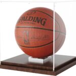 Basketball Display Case with Wood Base, Clear Acrylic Basketball Case Display Box with Removable Built-in Ball Holder for Autographed Balls, Sports Collectibles, Memorabilia Displays