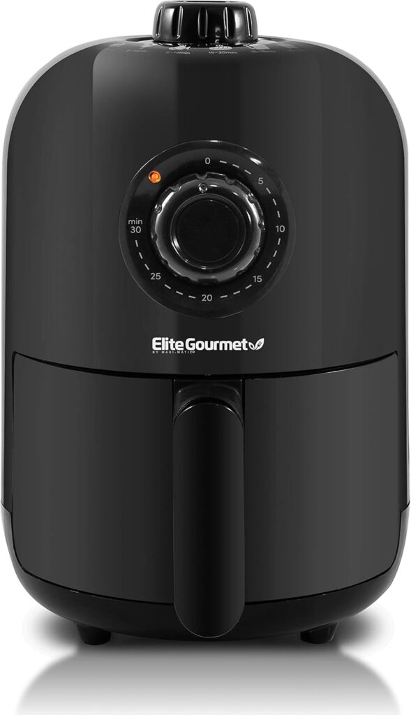 Elite Gourmet EAF-1121X Personal 1.1 Qt. Compact Space Saving Electric Hot Air Fryer Oil-Less Healthy Cooker, Timer & Temperature Controls, 1000W Black