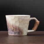 Unique Retro Japanese Style Rustic Vintage Handmade Ceramic Pottery Coffee Mug, Lead-Free Glaze Artisanal Tea Mug, Comfortable handle Teacup for Tea Latte Cappuccino Milk for office and home
