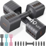 FEIERDUN 5-in-1 Adjustable Dumbbell Set of 2, 20LBS/10LBS Hand Weights for Women, 1s-Adjust Dual-Stable Dumbbell Set for Women Home Gym & Outdoor