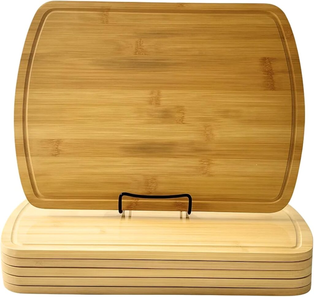Set of 6, Bulk Bamboo Cutting Boards with Juice Groove – 15X11″ Rounded Rectangle Large Charcuterie Trays, Grazing Platters, Blank Wood for Engraving, Epoxy Crafts, Resin Arts, Wall Decor
