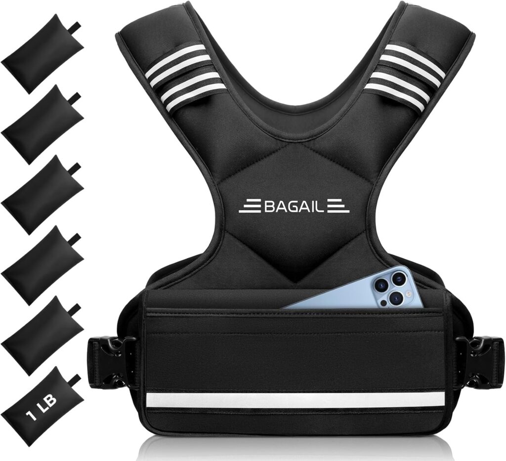 BAGAIL Adjustable Weighted Vest, 4-10lb/12-18lb/20-32lb Rucking Vest for Women & Men with 6 Weights & Large Pocket, Weight Vest for Home Workouts, Running, Walking and Strength Training
