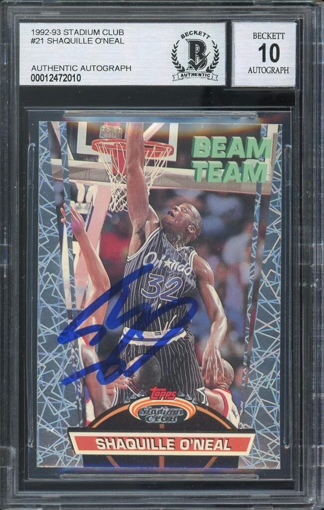 Shaquille O’Neal Signed 1992 Stadium Club Beam Team #21 RC Card Auto 10 BAS Slab – Basketball Autographed Cards