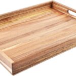 Acacia Wood Serving Tray with Handles (17 Inches) – Decorative Serving Trays Platter for Breakfast in Bed, Lunch, Dinner, Appetizers, Patio, Ottoman, Coffee Table, BBQ, Party –Great for Lap &Couch