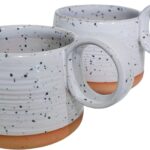 Bossa Stoneware Ceramic Cappuccino Cup 8oz White Set of 2 | Handcrafted Specialty Coffee Mug with Glazed Glossy Finish, Raw Unglazed Base & Large Handle | Microwave & Dishwasher Safe