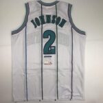 Autographed/Signed Larry Johnson Charlotte White Basketball Jersey PSA/DNA COA