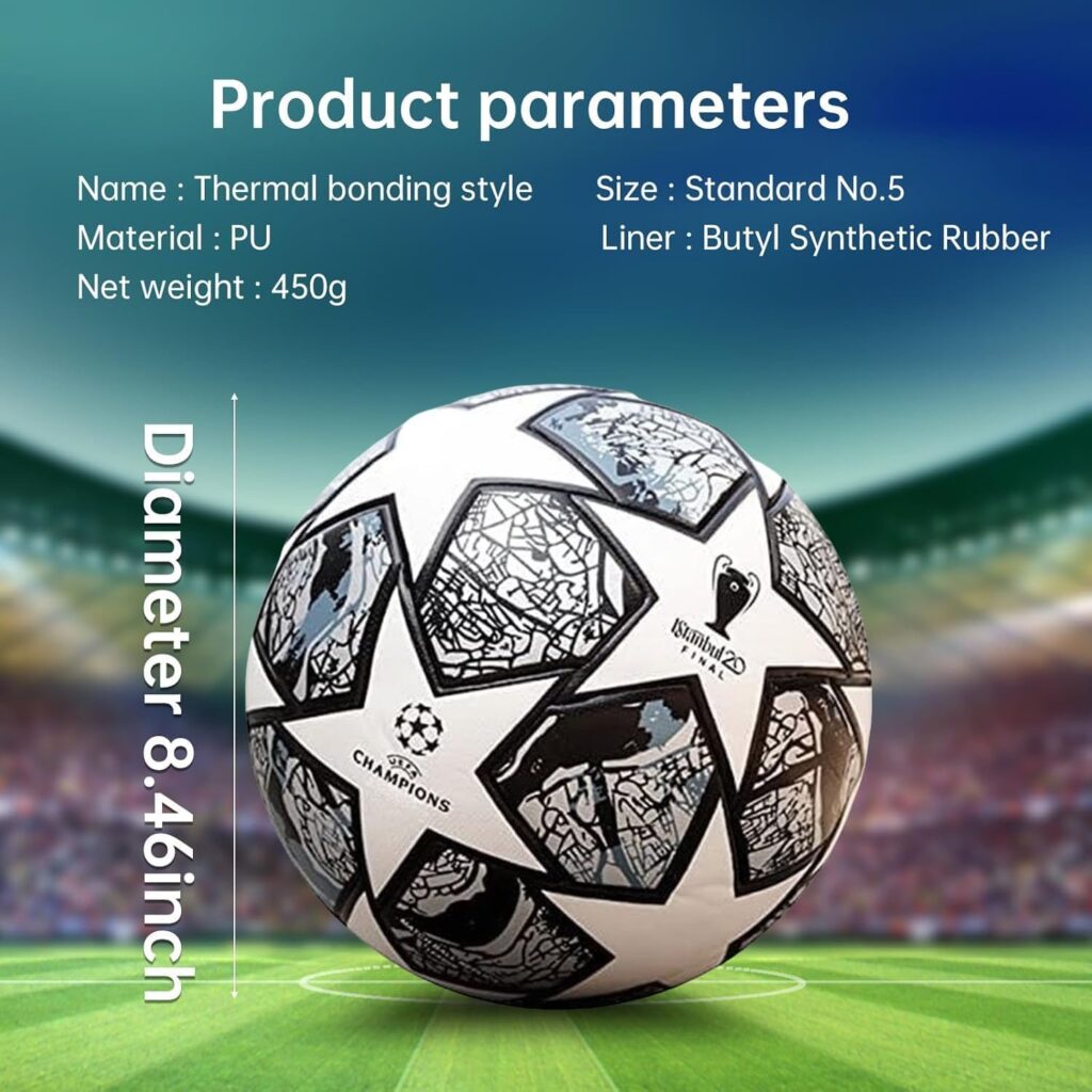 Football Fans Memorabilia 2024 Soccer Ball Birthday Present Size 5 Soccers Office Soccerball Fans Thermally Bonded Match Ball with Seamless Stiching Soccer (Grey)
