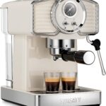 Espresso Machine 20 Bar, Professional Espresso Maker with Milk Frother Steamer Wand, Retro Coffee Maker Cappuccino & Latte Machine for Home, 1.8L Removable Water Tank, Off-white