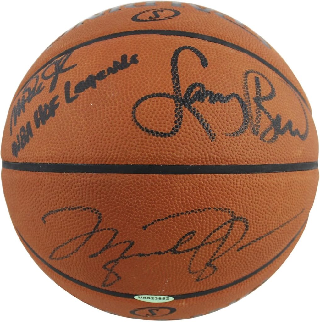 NBA HOF Legends (3) Jordan, Bird & Johnson Signed NBA Basketball BAS #A39840 – Autographed Basketballs
