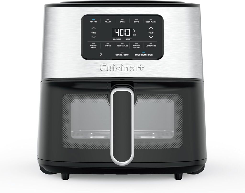 Cuisinart Air Fryer, 6-Quart Basket Large Fryer with 5 Cooking Functions to Roast, Bake, Broil, Air Fry and Keep Warm, 5 Airfryer Presets, Dishwasher-Safe Parts, AIR-200, Stainless Steel & Black