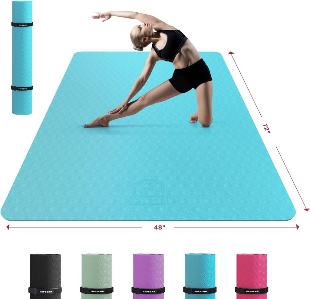 HAPBEAR Extra Large Yoga Mat – 72″x48″/78″x54″, 1/4″ & 1/3″ Thick, Non-Slip, Durable, Eco-Friendly, Wide Exercise Mat for Home Workouts, Yoga, Pilates, Stretching, Meditation (Barefoot Exercise)