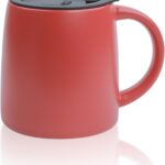 Classic Mug, 14 oz Large Coffee Mug with Handle, Ceramic Porcelain Tea Cup, Smooth Matte (Sliding Lid, Red)
