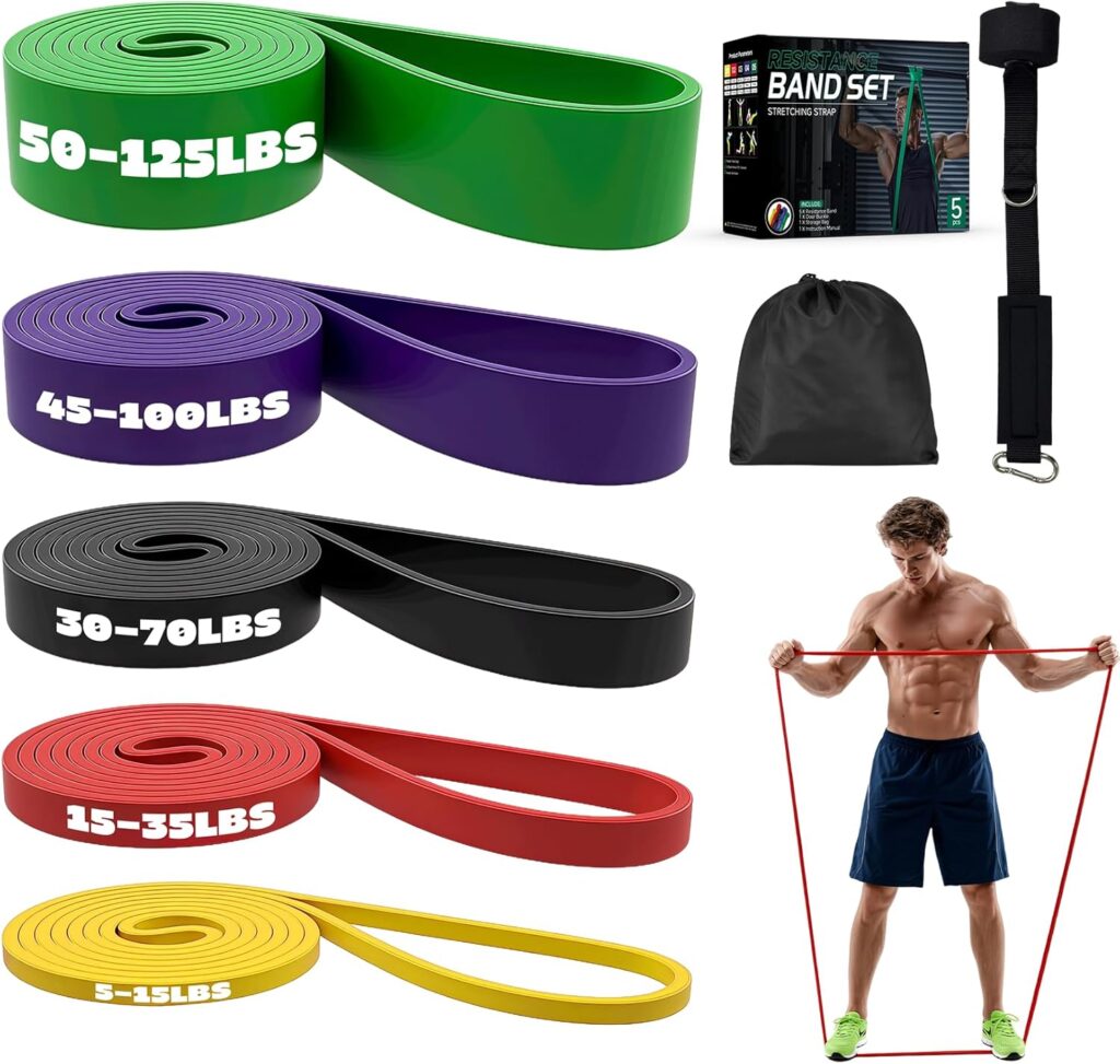 Resistance Bands Set with Door Anchor, Multi-Levels Pull Up Assistance Bands, Exercise Bands for Working Out, Stretching, Muscle Training, Physical Therapy (Men/Women)