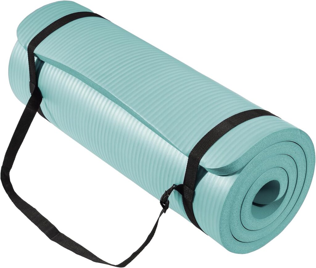 Fitvids Yoga Mat 1-Inch Extra Thick High-Density Exercise Mat with Non-Slip Surface & Carry Strap for Men & Women Tear-Resistant Pilates Workout Mat for Home Gym, Floor Fitness