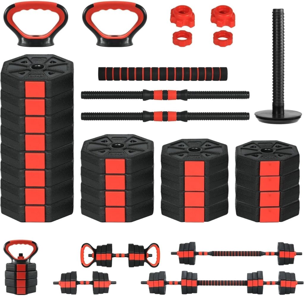 3-in-1 Adjustable Dumbbell Set 66Lbs – Versatile Barbell, Kettlebell & Dumbbell Combo for Men and Women – Anti-Slip Handle & Connector for Secure Grip