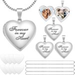 Forever in My Heart Locket Necklace Set Sublimation Pendant Trays Set That Hold Pictures Silver Locket Necklace Bezel Tray Chain Sublimation Discs for Women Mom Gift