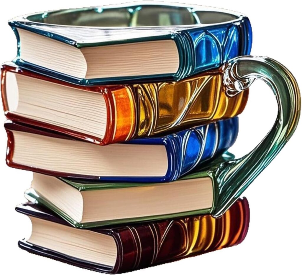 Painted Book Mug Novelty Coffee Mugs, 3D Handcrafted Painted Book Mug, 11 Oz Novelty Stained Glass Stacked Books Coffee Cup, for Readers Librarians Literature Lovers (Style-A)