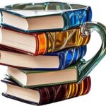 Painted Book Mug Novelty Coffee Mugs, 3D Handcrafted Painted Book Mug, 11 Oz Novelty Stained Glass Stacked Books Coffee Cup, for Readers Librarians Literature Lovers (Style-A)