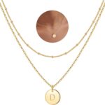 IEFWELL Initial Necklaces for Women Girls – 14K Gold-Plated Silver Double Side Engraved Hammered Coin Necklaces, Layered Necklace Jewelry Pendant for Teen Girls