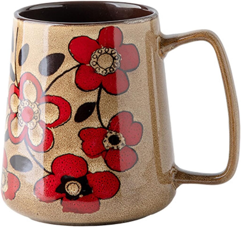 24oz Large Ceramic Coffee Mug with Big Handle, Handmade Kiln Glazed Large Coffee Mug Tea cup, Novelty Mug，Unique Uneven Surface for Office and Home，Microwave and Dishwasher Safe (khaki)