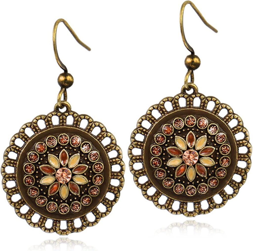 Unique Handmade Bohemian Bronze Tribal Hoop Spiral Earring Dainty Chic Vintage Gold Silver Colorful Round Circle Geometry Dangle Drop Earrings for Women Statement Jewelry Gifts