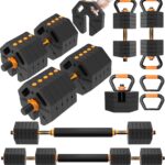 Adjustable Dumbbells 20/30/40/60lb Free Weight Set with Connector, 5 in 1 Dumbbell Set Used as Barbell, Kettlebells, Weightlift, Push Up Stand, Weight Plate. Fitness Exercises Equipmentfor Home Gym Women Men