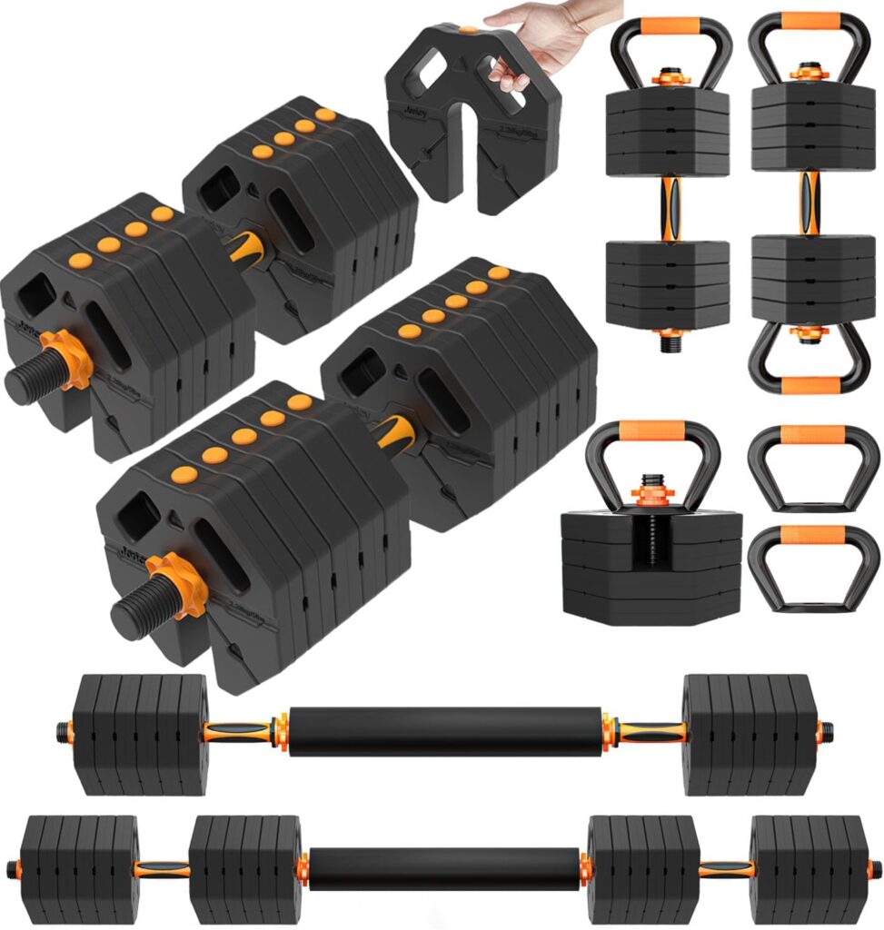 Adjustable Dumbbells 20/30/40/60lb Free Weight Set with Connector, 5 in 1 Dumbbell Set Used as Barbell, Kettlebells, Weightlift, Push Up Stand, Weight Plate. Fitness Exercises Equipmentfor Home Gym Women Men